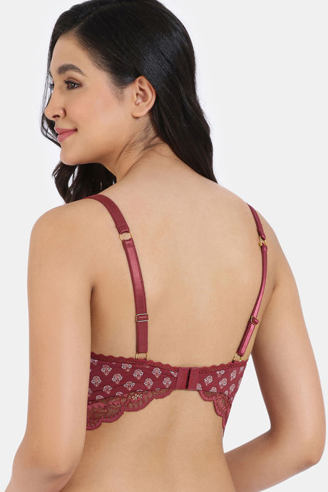 Zivame X Monisha Jaising Padded Non Wired Medium Coverage Lace Bra - Maroon Print — image 2